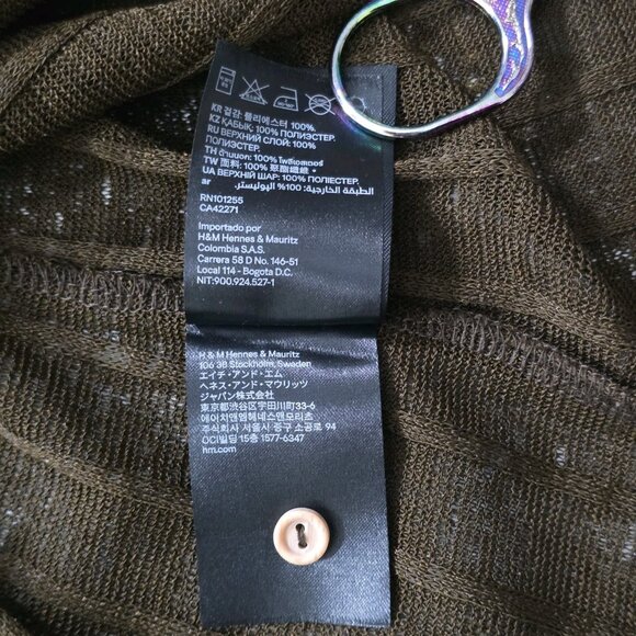 H&M Top Womens L Brown Sheer SS Button Up Knit Ribbed Cropped Relaxed Whimsigoth - Picture 14 of 15